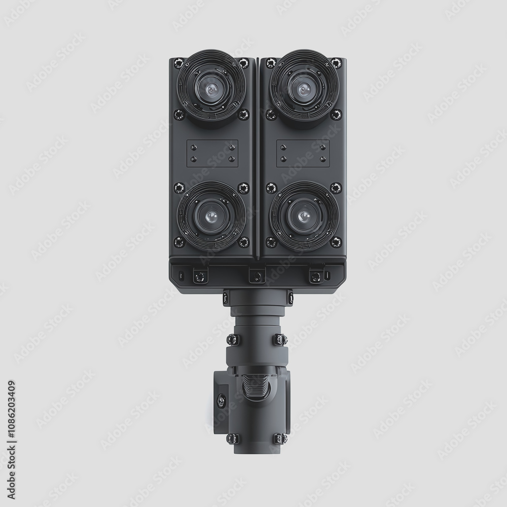 Poster high-resolution of an isolated surveillance camera with multiple lenses on a white background for se