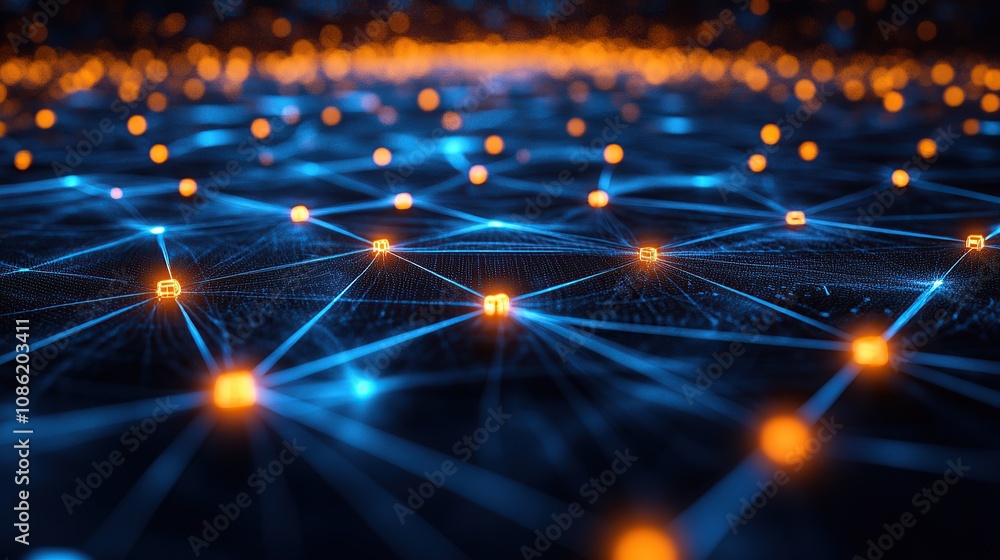 Aufkleber a digital network representation with glowing nodes and connections.