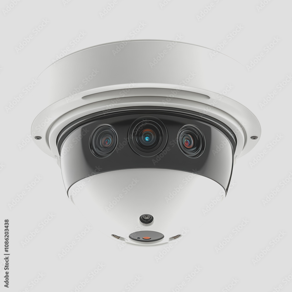 Poster modern 3d illustration of a security surveillance camera isolated on white background for use in var
