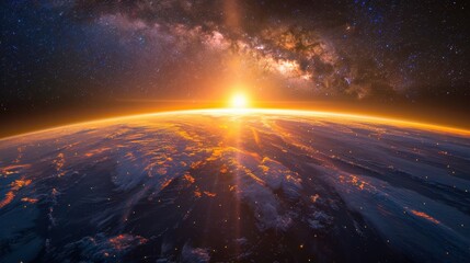 Earth Sunrise With Milky Way Galaxy Above