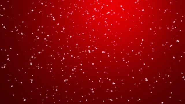 Festive red snowfall background. Looping backdrop of winter christmas scene. Nice holiday wallpaper animation.