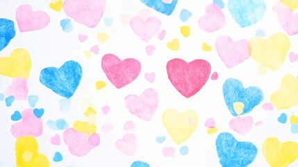 elegant heart confetti pattern in pastel tones arranged on white background