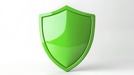 A 3D protection concept with a shield on a white background. Green shield icon