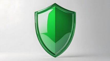 A 3D protection concept with a shield on a white background. Green shield icon