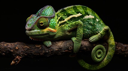 Obraz premium Vibrant Green Chameleon Resting on a Branch