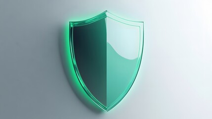 A 3D protection concept with a shield on a white background. Green shield icon
