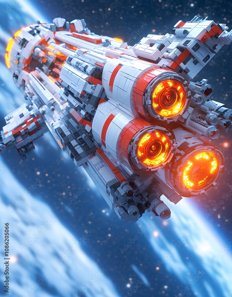Aufkleber a detailed spacecraft model soaring through space, showcasing advanced design and technology.