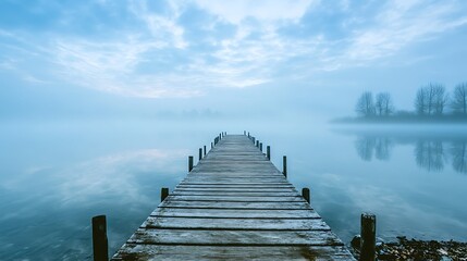 Obraz premium Misty Lake Wooden Dock