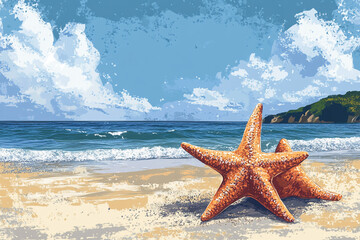 Two Starfish Resting on a Sandy Beach Shore