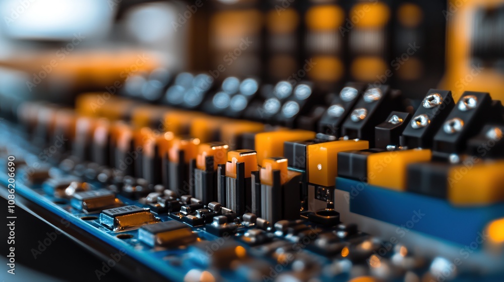 Poster close-up of a circuit board with electronic components and connectors.