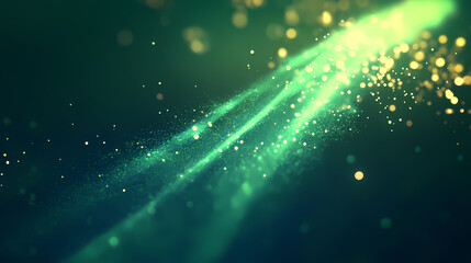 Bright green light beam creating lens flare effects in a dark setting. Ethereal Light Beams. Illustration