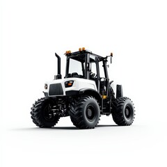 Fototapeta premium A modern, compact tractor featuring large tires and a cabin, designed for agricultural or construction tasks.