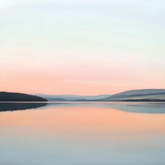 Obraz premium A lake reflecting a pink sunset.