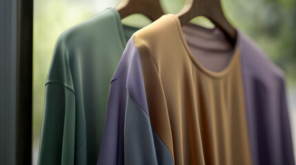 Elegant Clothing Rack with Pastel-Colored Garments  