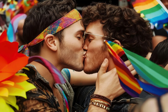 Love and Pride at a Gay Pride Parade - LGBTIQ+ LGBTQ+ People. International lLGBTQ+ Pride Day. Diversity Awareness. Lesbian, Gay, Bisexual, Transgender, Queer or Questioning, Intersex, Asexual and Mor