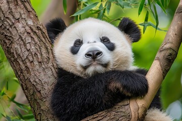 Fototapeta premium Charming Giant Panda Relaxing Among the Trees