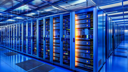 Modern Data Center with Server Racks and Cabling