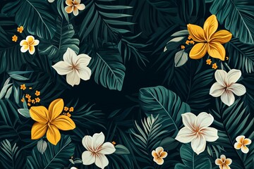 Tropical Floral Pattern with Vibrant Yellow and White Flowers