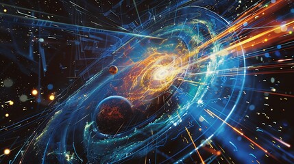 Artistic representation of the Higgs boson field giving mass to elementary particles in the universe