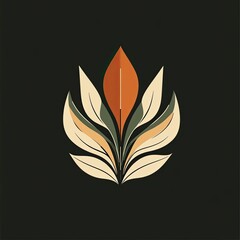 Abstract floral design with orange, beige, and green.