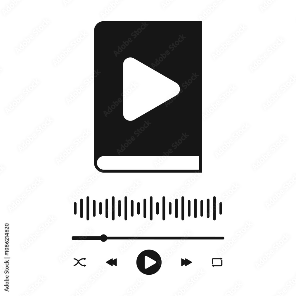 Wall mural audiobook app interface template with audio book sign, progress slider bar, equalizer sound wave and