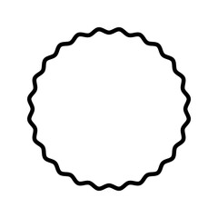 Wiggly circle frame. Round shape with curvy borders. Wavy vignette, mirror framing, empty textbox or tag, design element for scrapbooking albums. Vector graphic illustration.