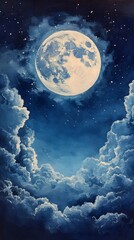 Serene Night Sky Moonlit Cloudscape Celestial Art