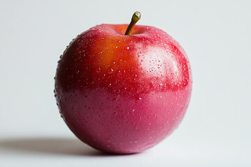 A single red plum covered in water droplets