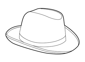 Homburg Hat with band. Head Fashion accessory cap with narrow brim clothing technical illustration. Vector headgear for Men, women, unisex style, flat template CAD mockup sketch outline isolated