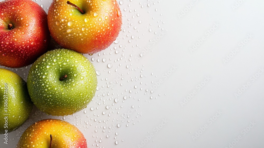 Aufkleber a cluster of fresh apples in red and green hues is covered with tiny water droplets, highlighting th