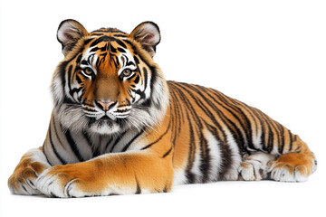 Majestic Tiger Lying Down On White Background