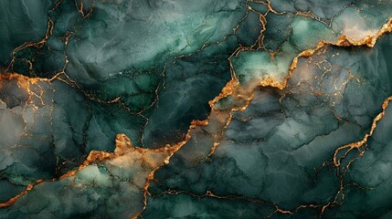 Abstract green and gold marble texture with intricate patterns.