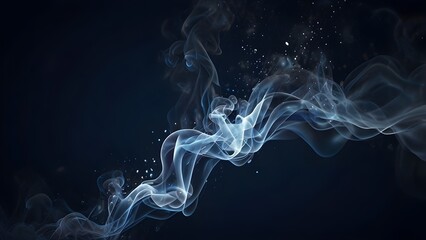 Fototapeta premium Abstract white smoke in slow motion dark blue background. Blue flare light beam with smoke and dust particle effect abstract background. Generative AI