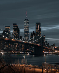 Fototapeta premium Manhattan Skyline at night from Brooklyn Bridge Park