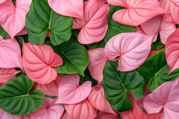 Close-up of Colorful Caladium Leaves with Intricate Patterns