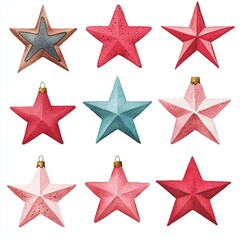 Obraz premium Colorful star ornaments ideal for festive decoration and celebrations. white background