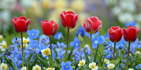 Fototapeta premium Fresh Group of Bright Red Flowers 
