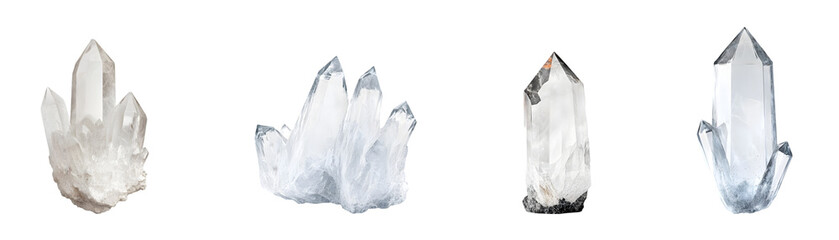 Various crystal formations showcasing their unique shapes and clarity.