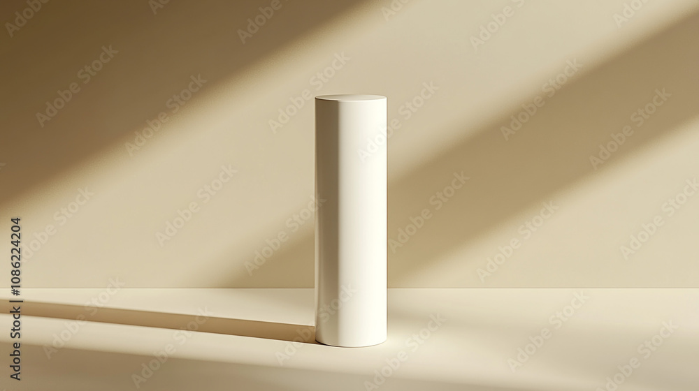 Aufkleber elegant white cylinder mockup displayed on a simple surface with soft shadows at midday