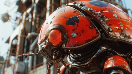 Fototapeta premium Cyberpunk machine style ladybug robot, AI generated image