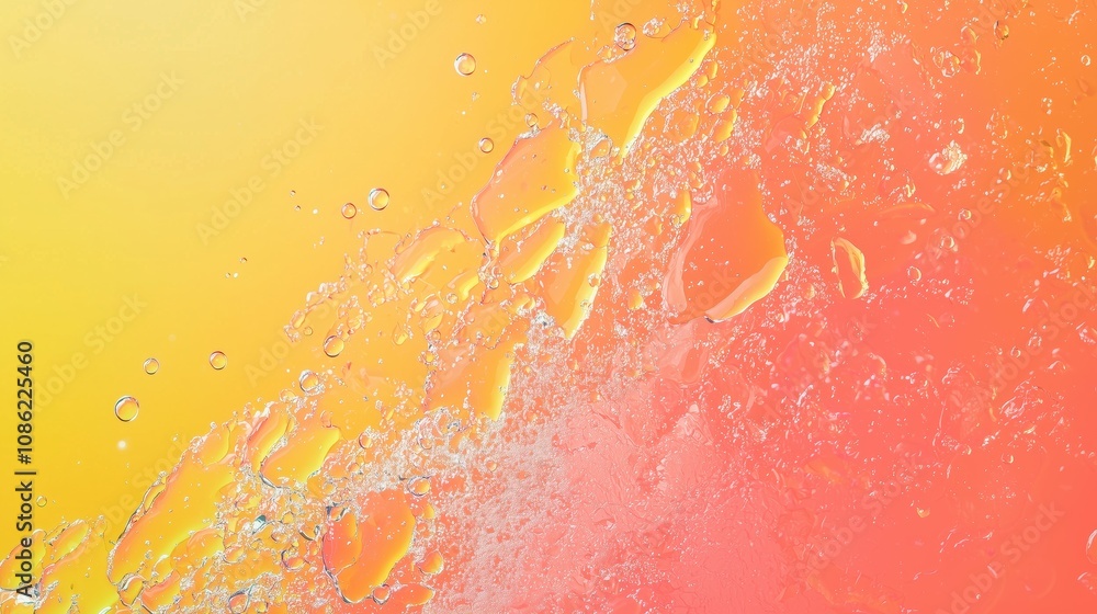 Poster vibrant gradient background with colorful transition from yellow to pink featuring water droplets fo