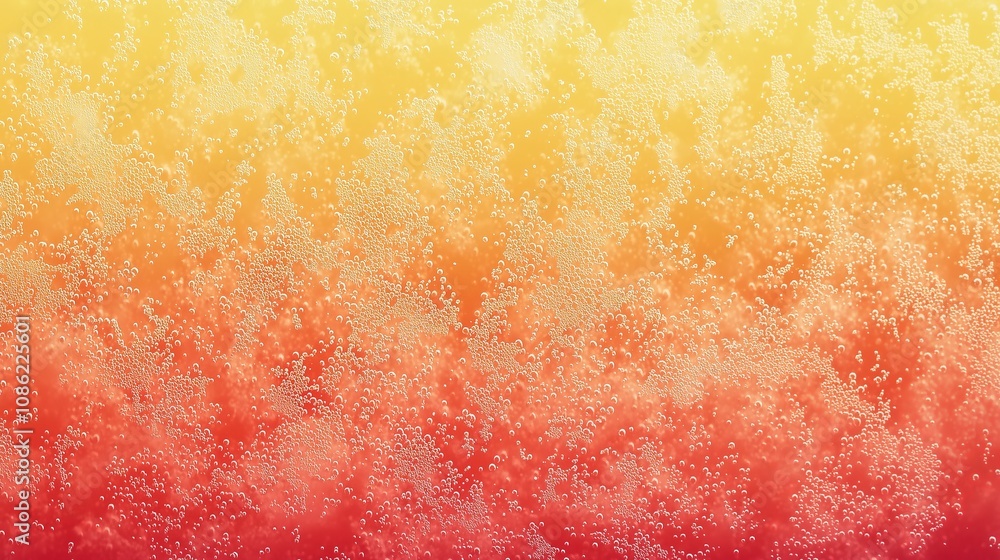 Poster a stunning vibrant gradient background transitioning from bright yellow to deep red with bubble effe