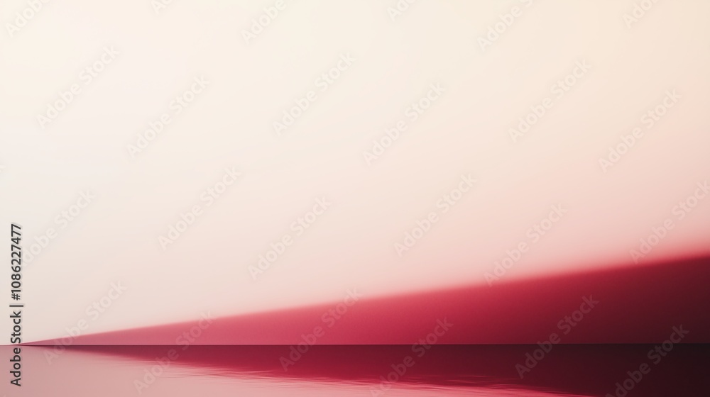 Poster deep garnet gradient transitioning across a minimalistic landscape, featuring smooth color blends un