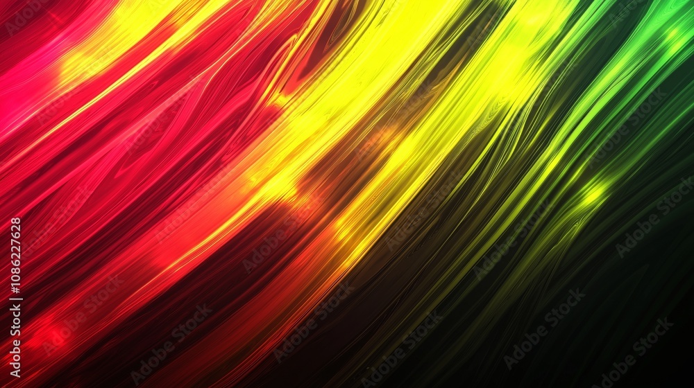 Poster fiery crimson and vivid green gradient transition with dynamic flowing lines in a vibrant abstract d