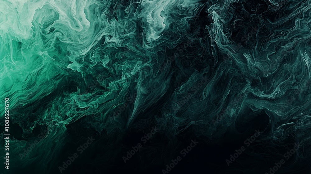Poster abstract dark gradient swirl background transitioning from midnight blue to eerie green in a mysteri