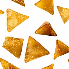 Falling corn chips, hot Mexican nachos isolated on white background