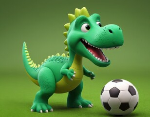 Fototapeta premium cheerful cartoon dinosaur stands with ball