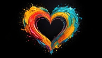 A heart made out of paint on a black background, frame , space for text