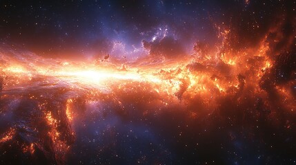 Fototapeta premium Fiery Cosmic Nebula Brightly Illuminates Distant Stars