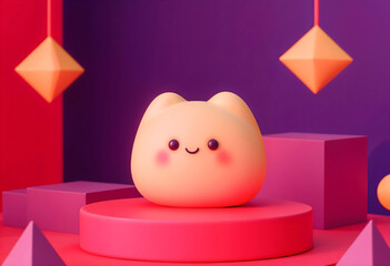 3d render of a fluffy toy on a colorful podium